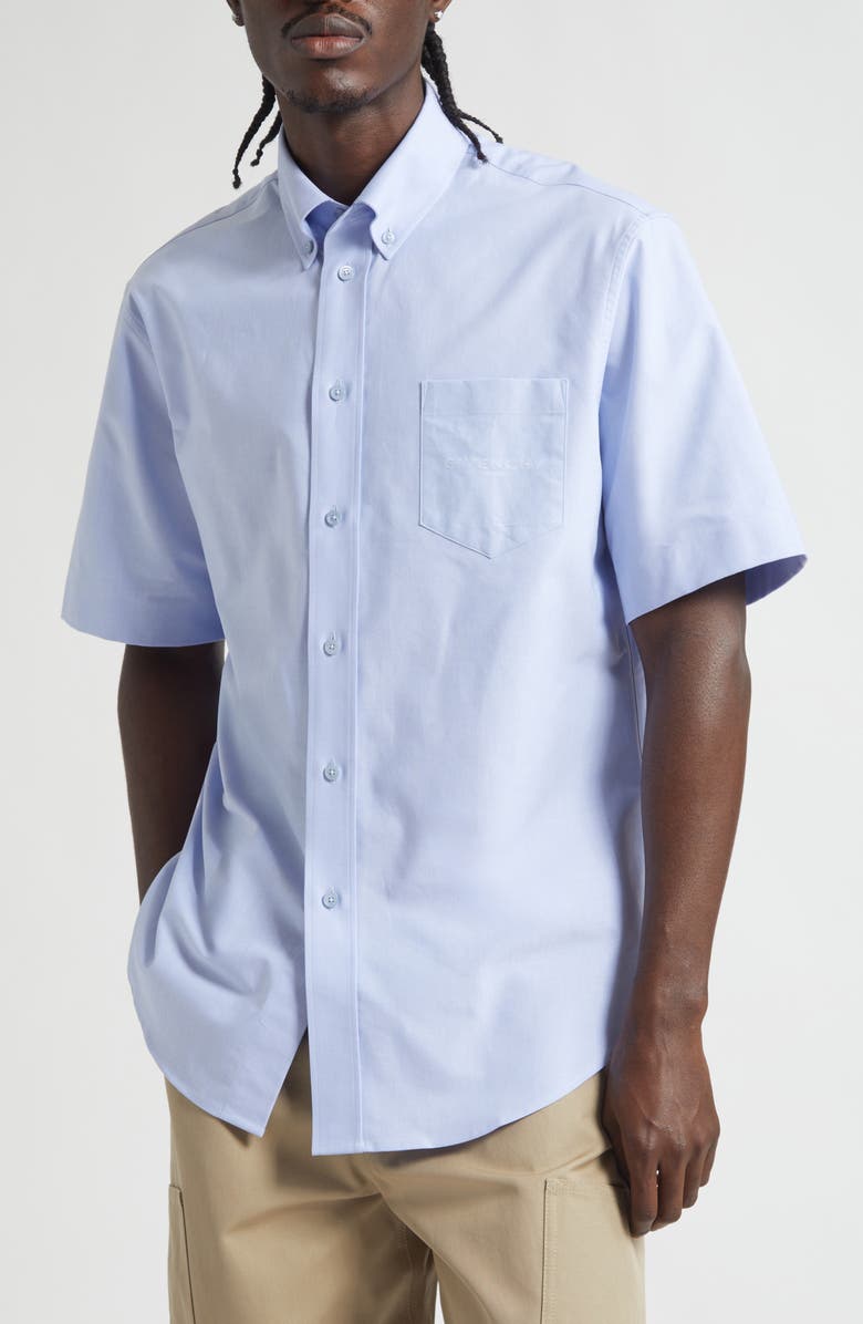 Givenchy Short Sleeve Cotton Oxford Button-Down Shirt, Main, color, Baby Blue