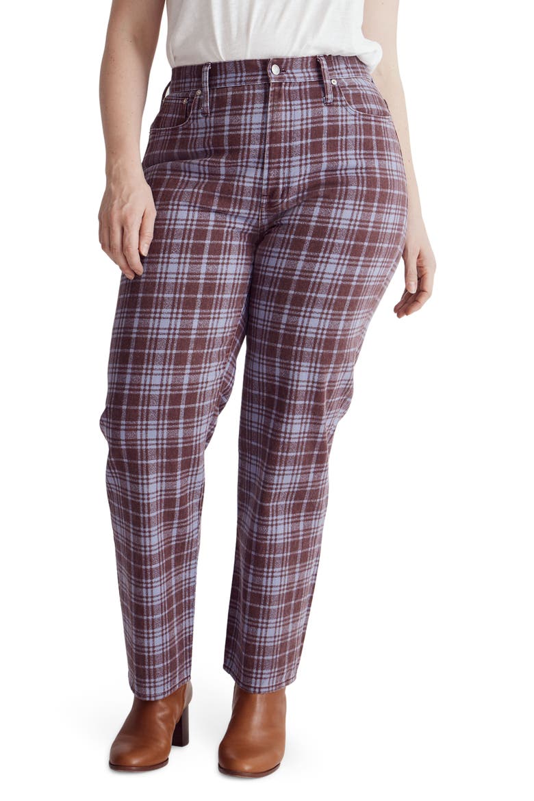 The Perfect Vintage Plaid High Waist Straight Leg Jeans, Alternate, color, CABERNET