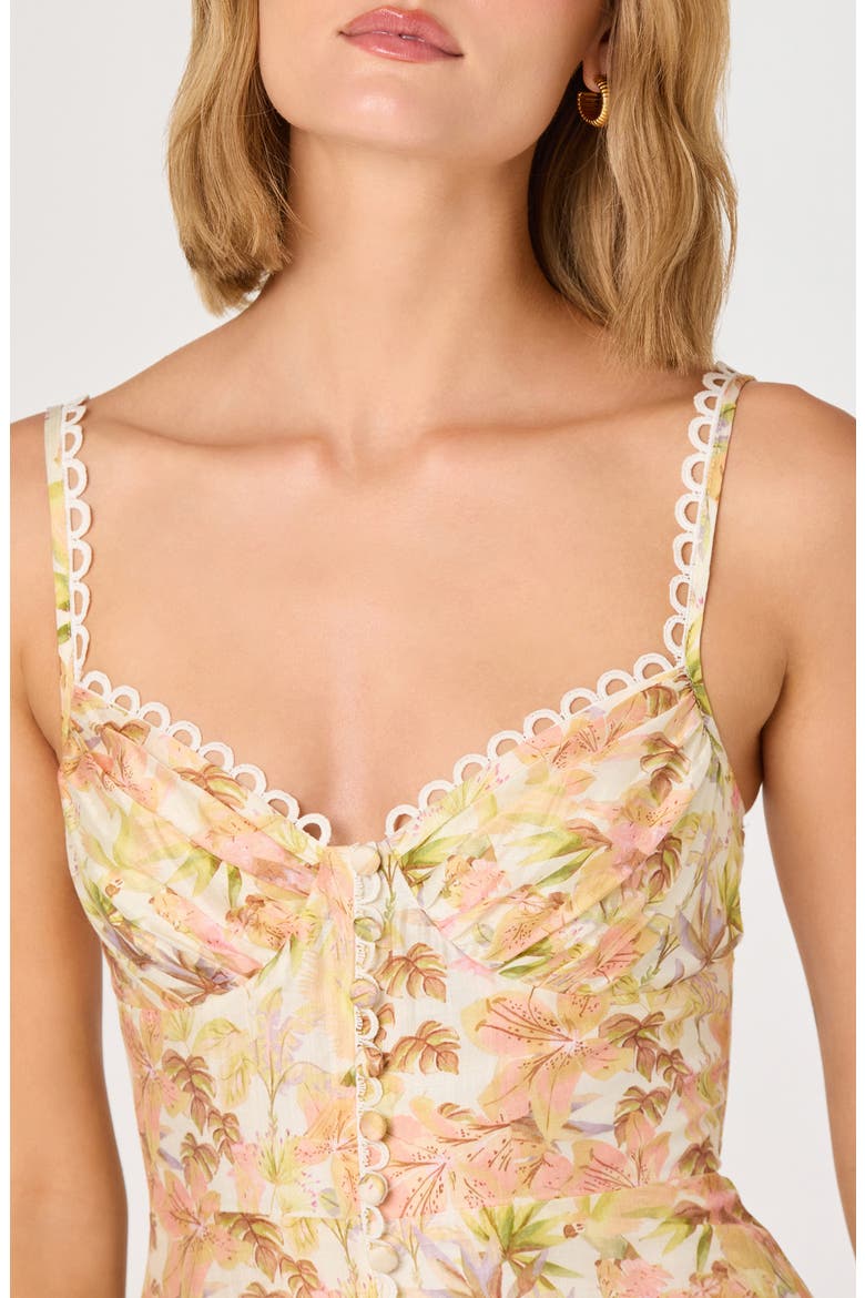 Tazia Leaf Print Scallop Trim Minidress, Alternate, color, YELLOW PINK FLORAL