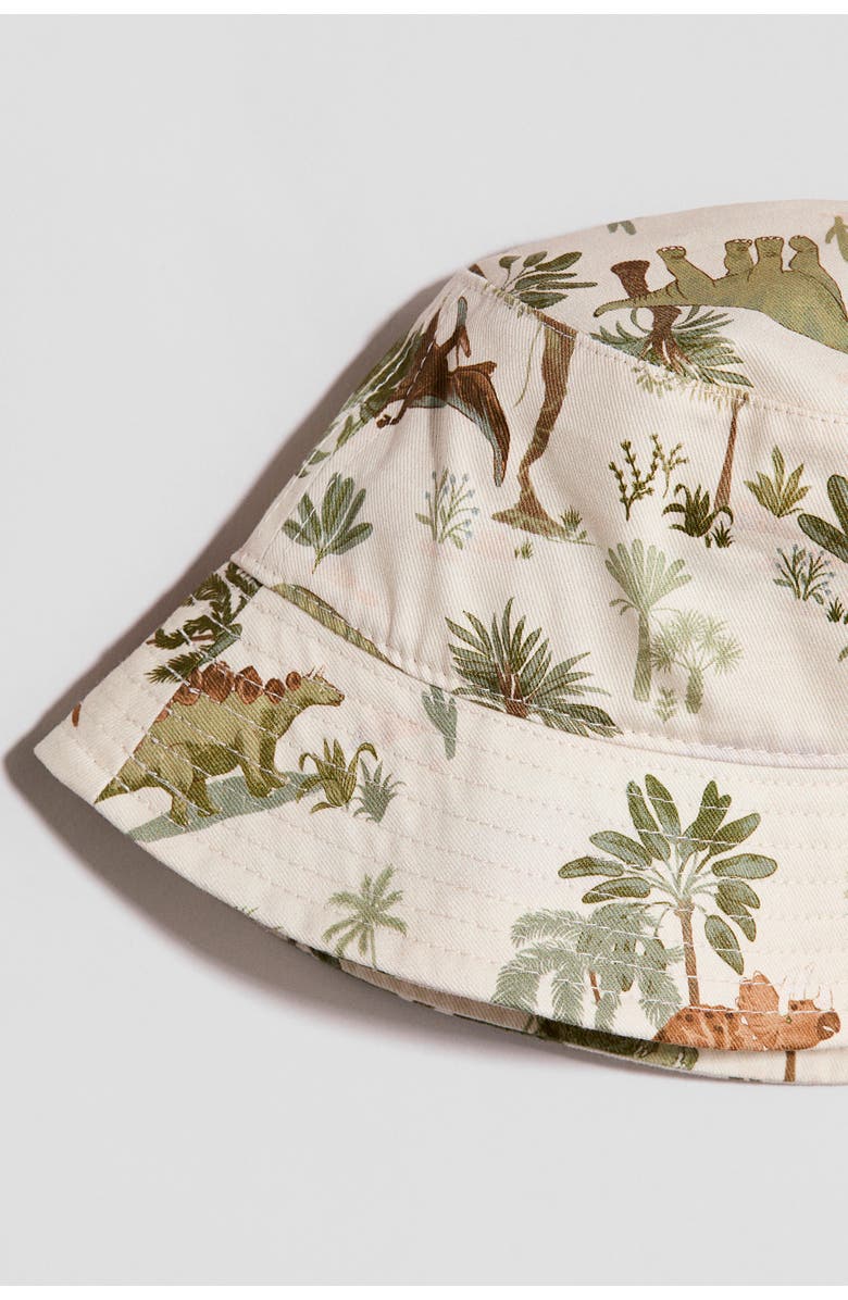 H&M Printed Bucket Hat, Alternate, color, Light Beige/Dinosaurs