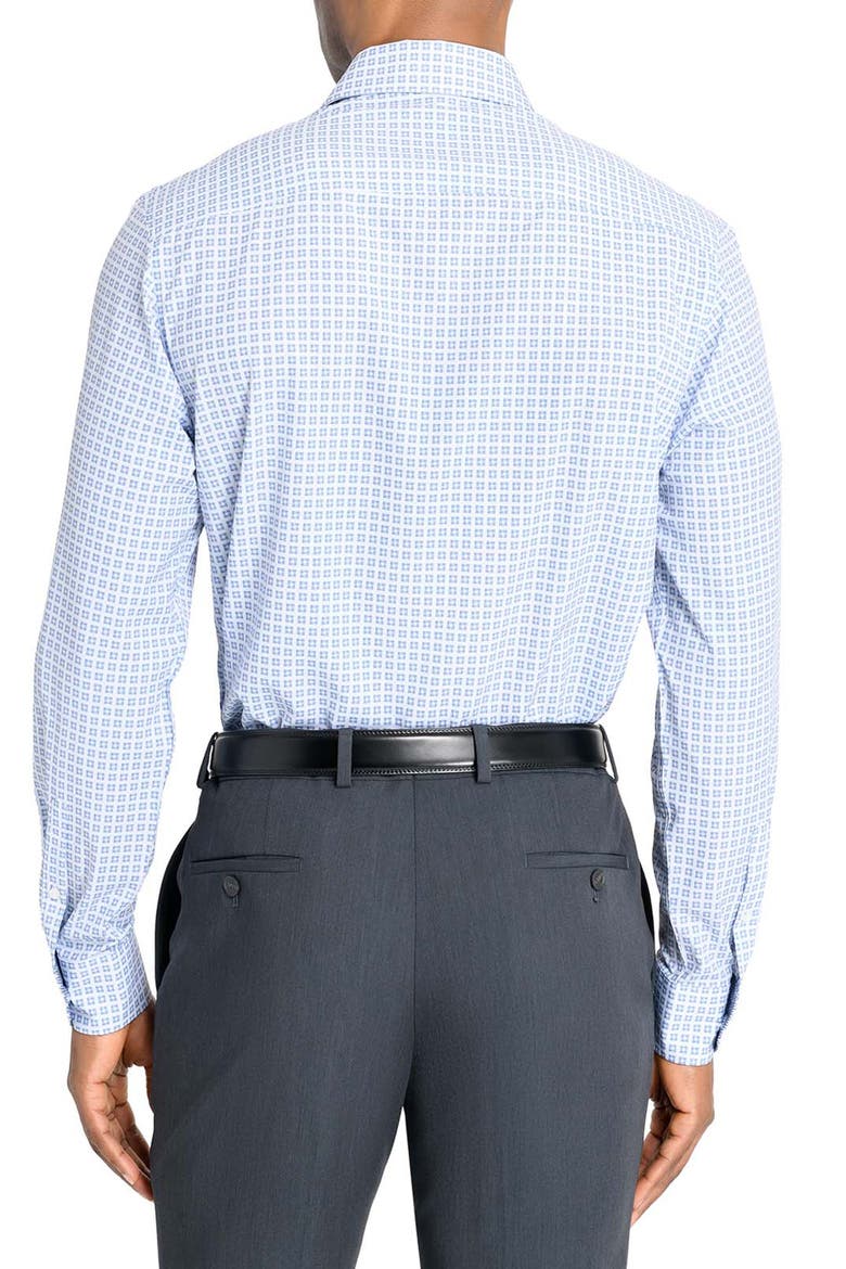 Slim Fit Square Print Performance Dress Shirt, Alternate, color, WHITE/ BLUE