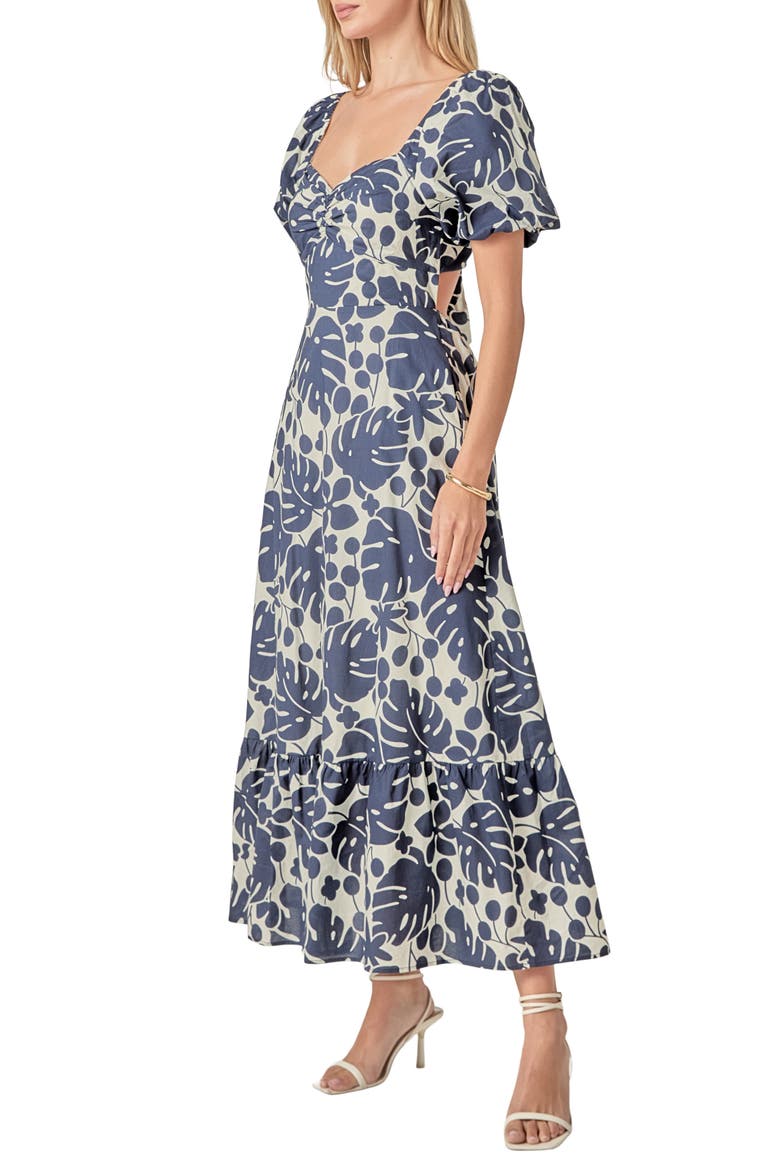 Floral Print Puff Sleeve Maxi Dress, Alternate, color, NAVY/ WHITE