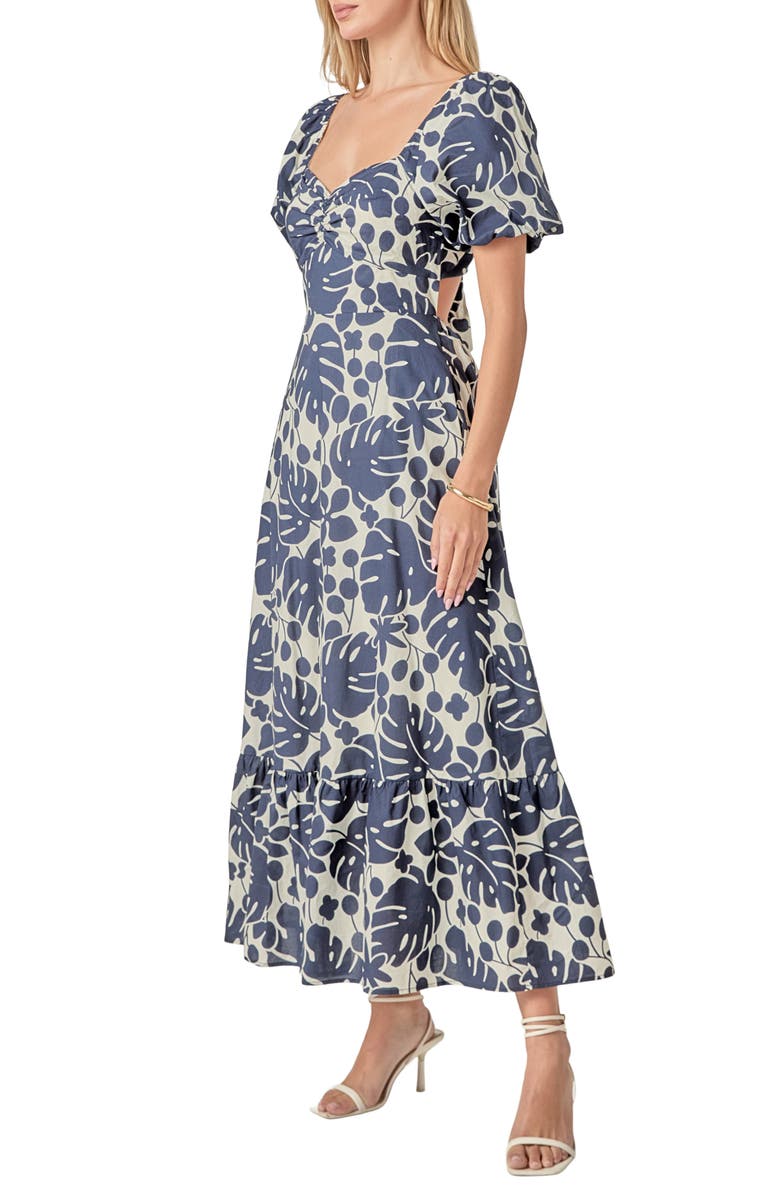 English Factory Floral Print Puff Sleeve Maxi Dress, Alternate, color, Navy/ White