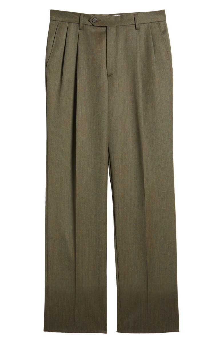 Berle Pleated Wool Gabardine Dress Pants, Alternate, color, Heather Tobacco