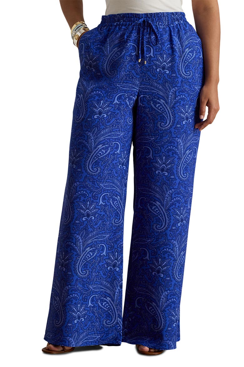 Floral Print Wide Leg Pants, Main, color, BLUE/ MULTI