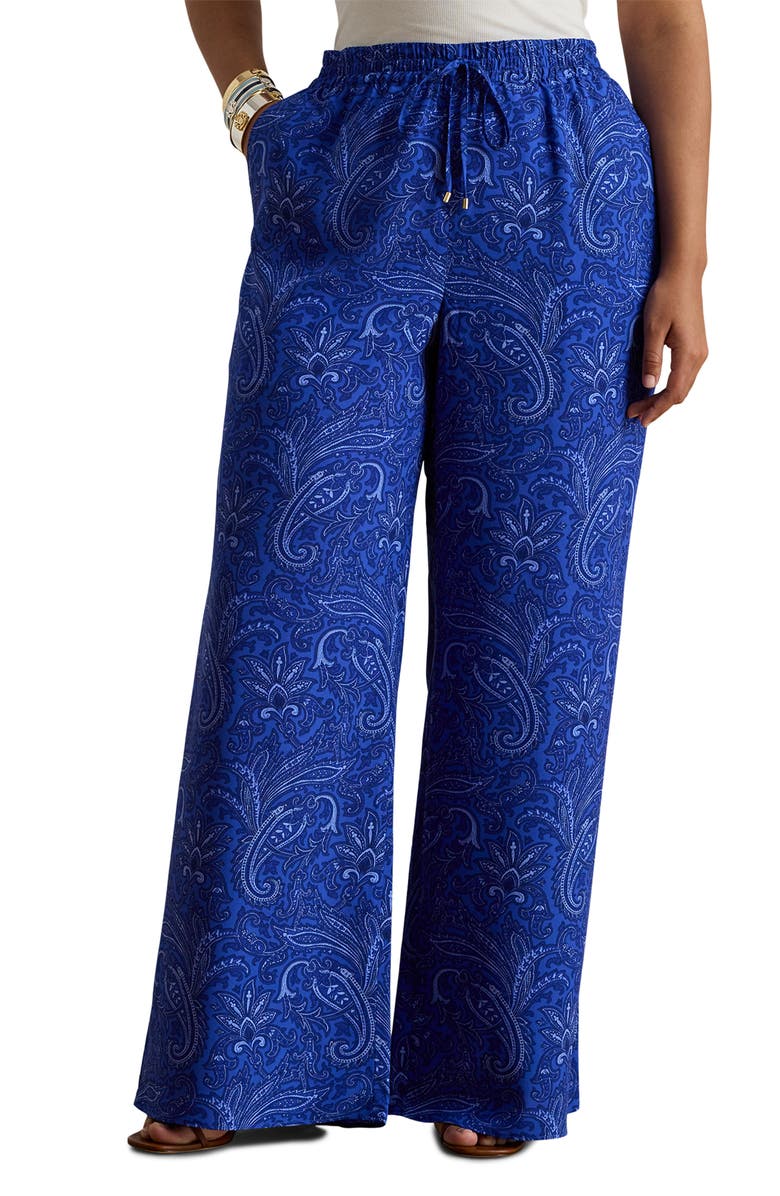 Lauren Ralph Lauren Floral Print Wide Leg Pants, Main, color, Blue/ Multi