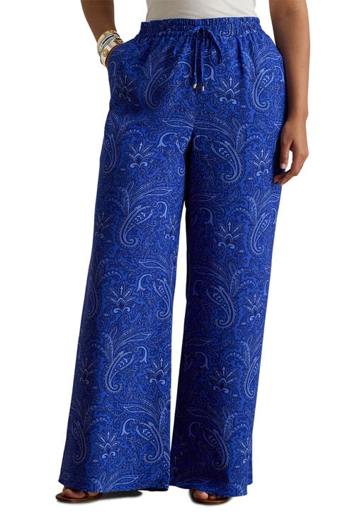 Floral Print Wide Leg Pants (Plus)