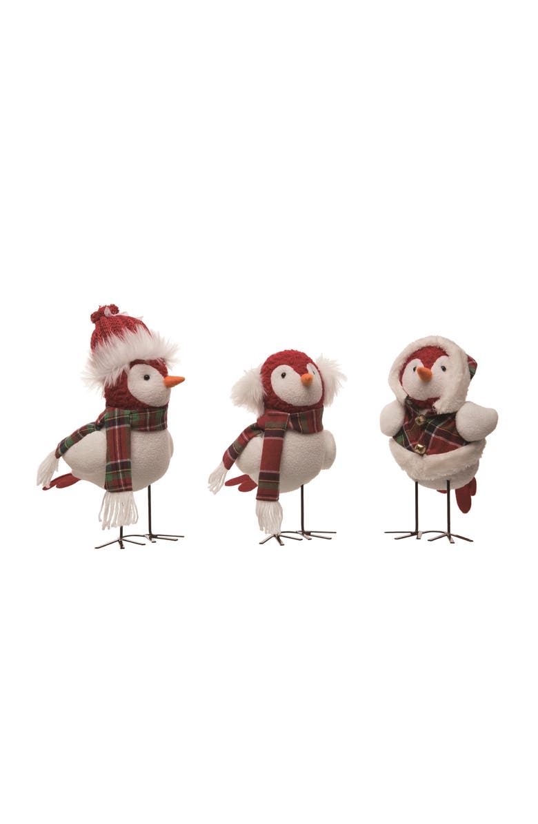 Transpac Plush Standing Bird Set of 3 Christmas Decorations, Main, color, White