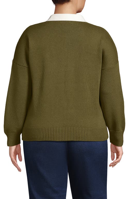 Lands' End Drifter Rugby With Woven Collar Sweater In Green