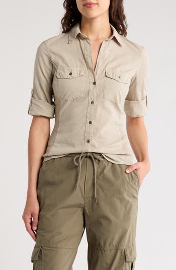James Perse Three-quarter Sleeve Button-up Shirt In Mineral