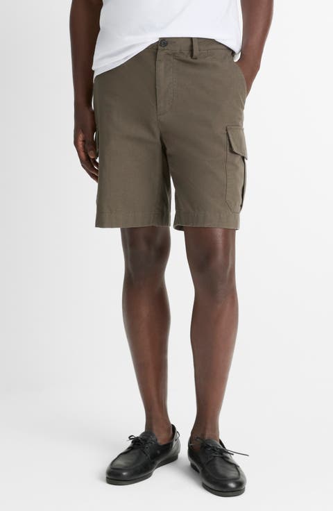 Flat Front Cotton & Linen Cargo Shorts