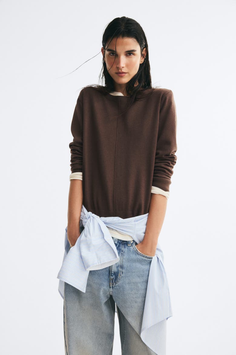 Fine-Knit Sweater, Alternate, color, Dark brown