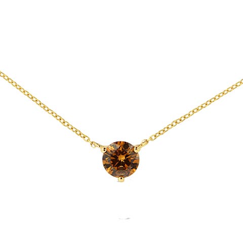 14K Yellow Gold 1/2 Ct Martini Lab Grown Yellow Diamond Solitaire Pendant Necklace