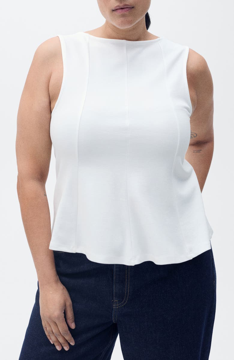 MANGO Seam Detail Sleeveless Peplum Top, Alternate, color, White