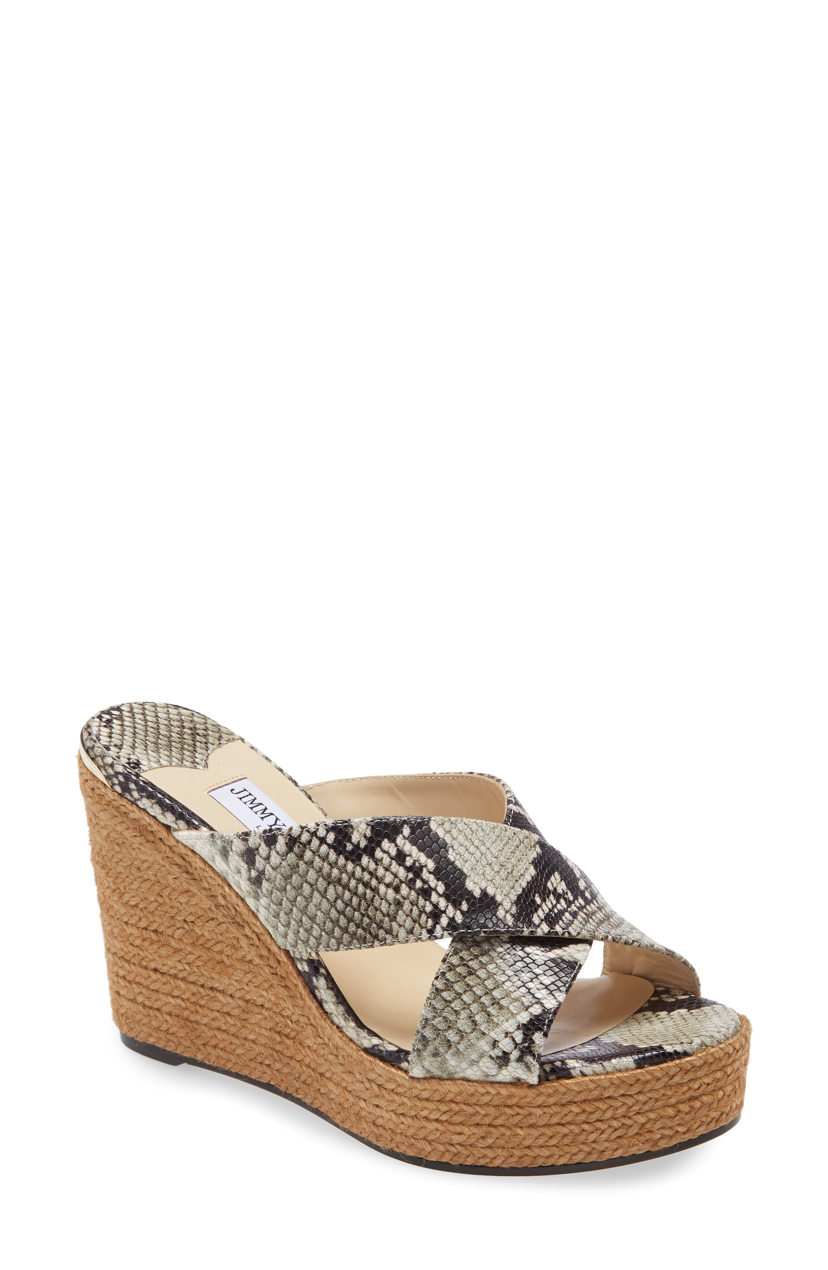 Jimmy Choo Dovina Snake Embossed Espadrille Platform Wedge, Main, color, 