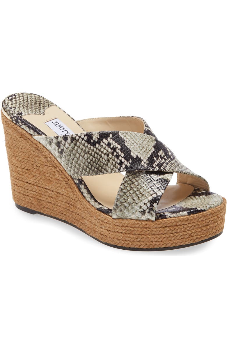 Jimmy Choo Dovina Snake Embossed Espadrille Platform Wedge, Main, color,
