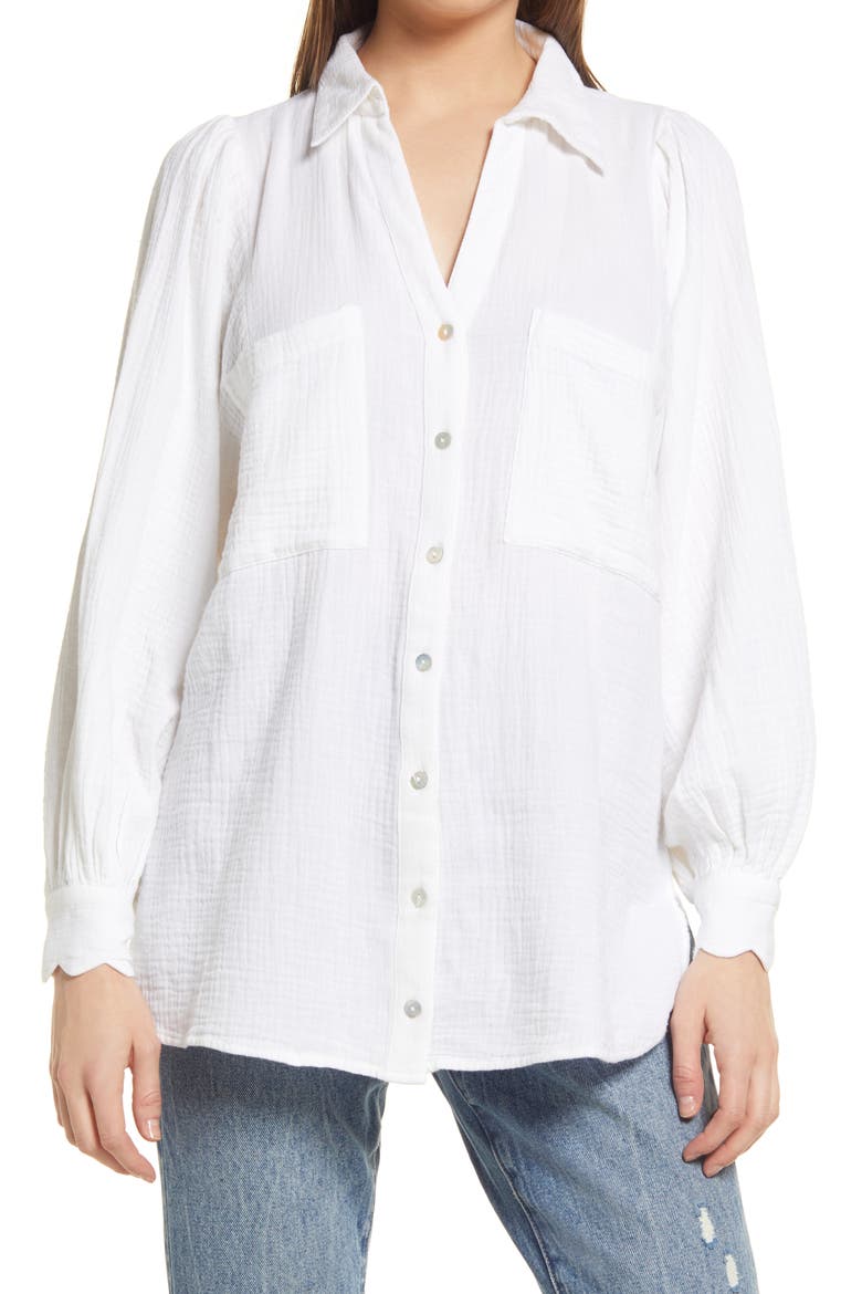 Cotton Gauze Button-Up Shirt, Main, color, WHITE
