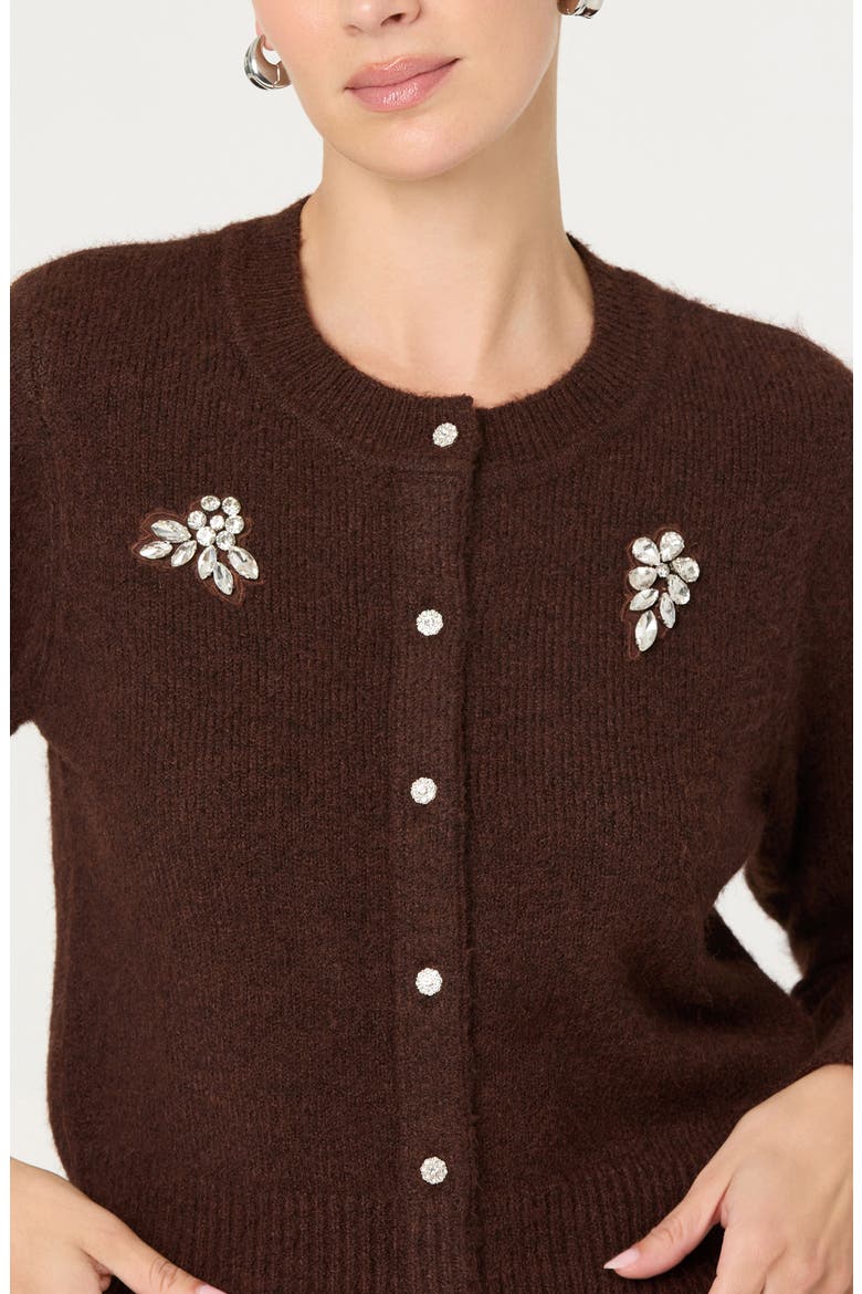 Kalie Embellished Cardigan, Alternate, color, BROWN