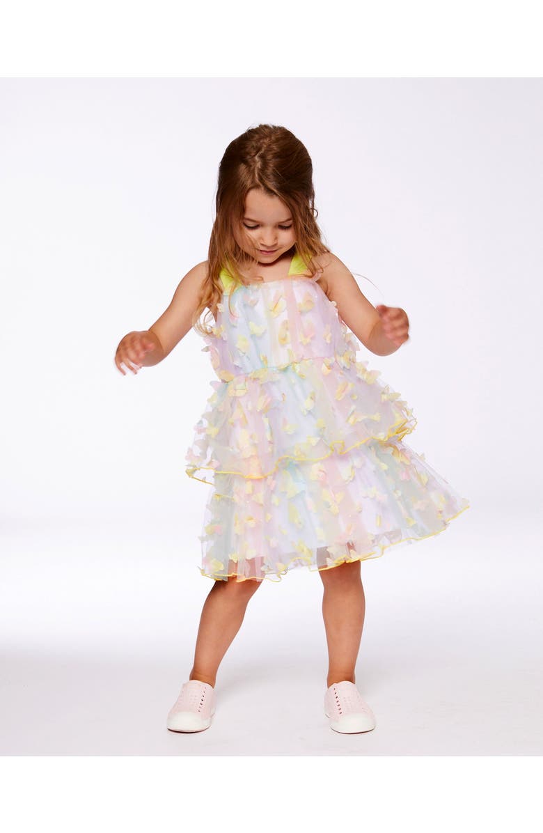 Deux par Deux Girl's Tiered Printed Mesh Dress Multicolored With Butterflies, Alternate, color, 