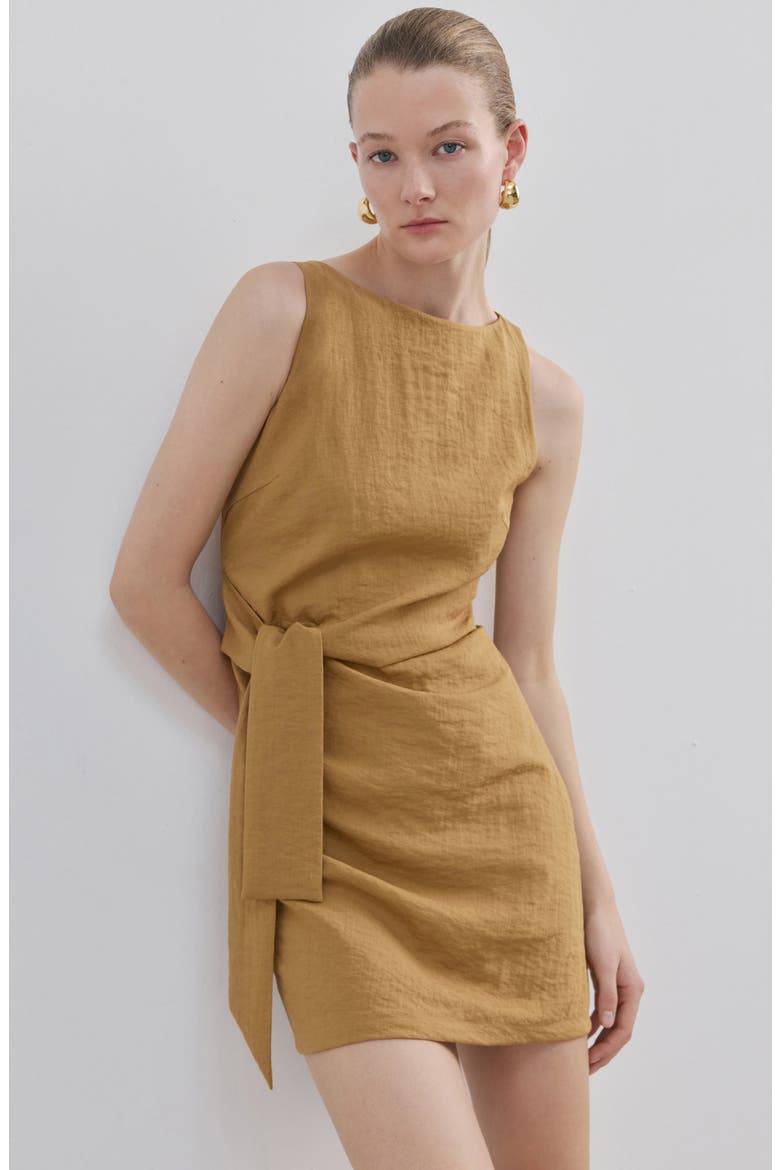 Side Tie Minidress, Alternate, color, MEDIUM BROWN