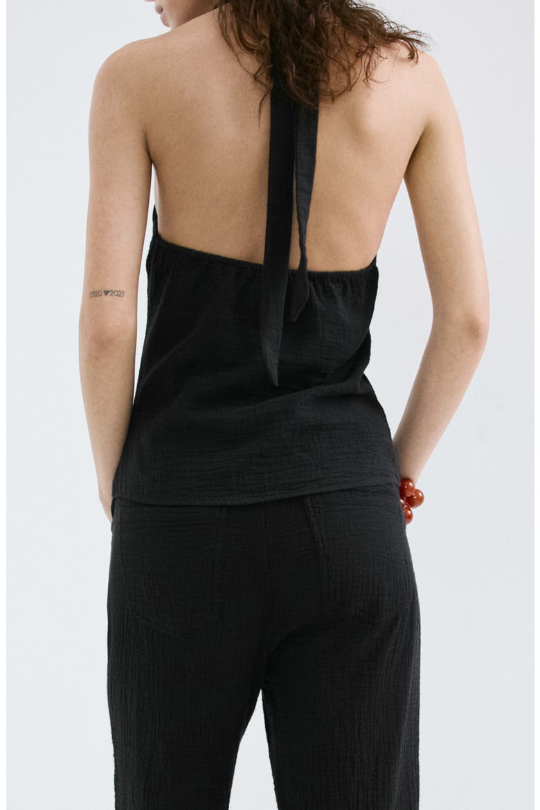 Gauze Halter Top, Alternate, color, BLACK