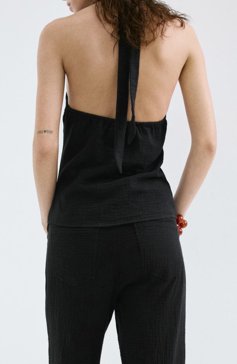 MANGO Gauze Halter Top, Alternate, color, Black