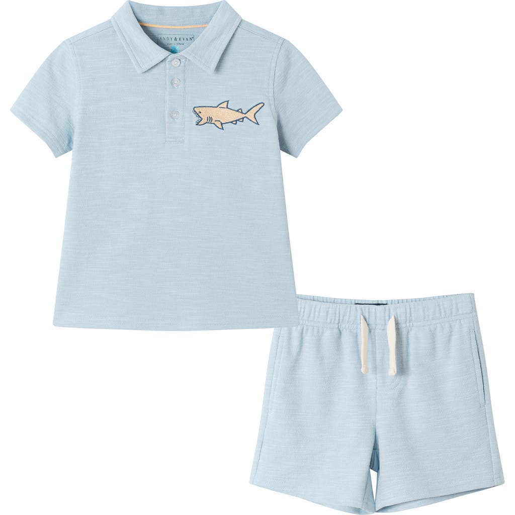 Andy & Evan Kids' French Terry Polo & Shorts Set In Aqa