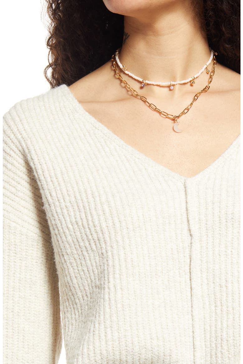 Weekend V-Neck Sweater, Alternate, color, BEIGE OATMEAL LIGHT HEATHER