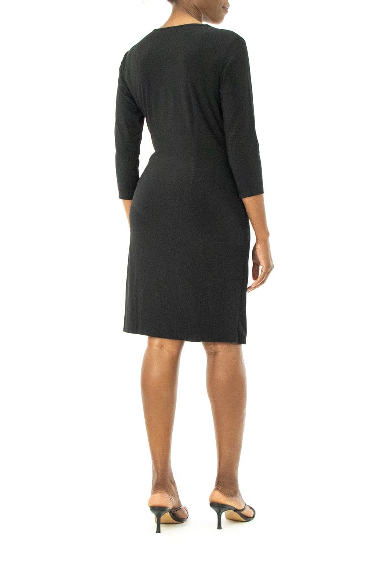 Surplice Neck Three-Quarter Sleeve O-Ring Faux Wrap Dress, Alternate, color, BLACK