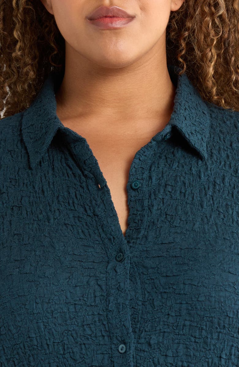 Eileen Fisher Slim Organic Cotton Blend Knit Button-Up Shirt, Alternate, color, Alpine