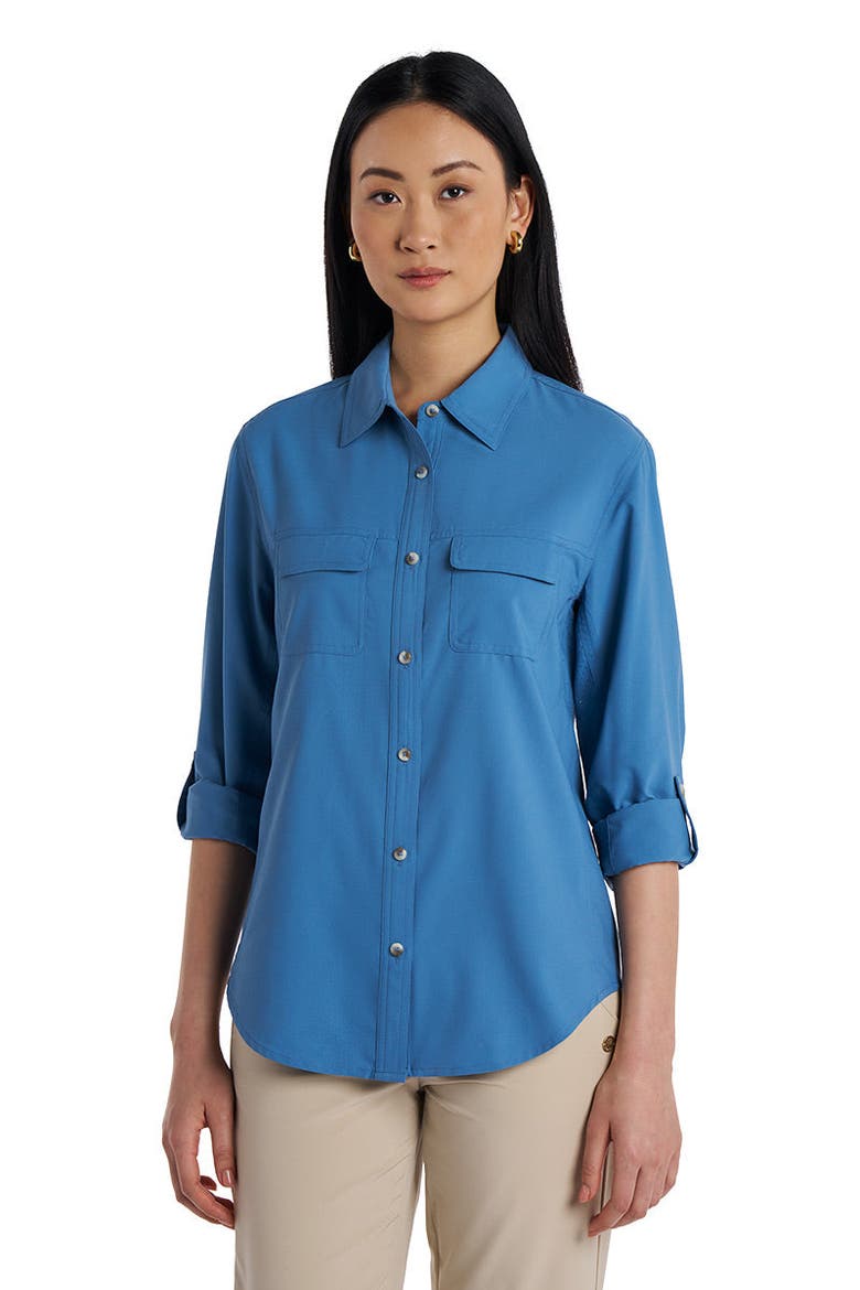Women's Mylitta Travel Long Sleeve Shirt, UPF 50+ Sun Protection, Main, color, Blue Dusk