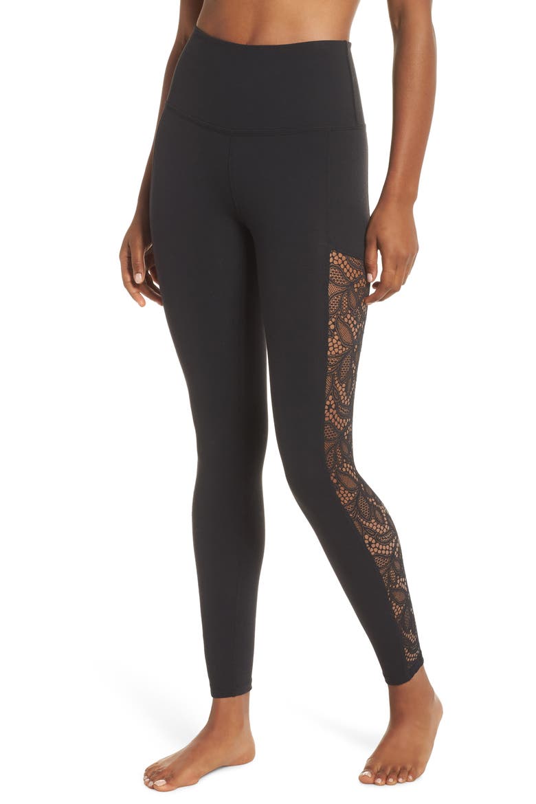 Lace Way High Rise Ankle Leggings, Main, color, JET BLACK