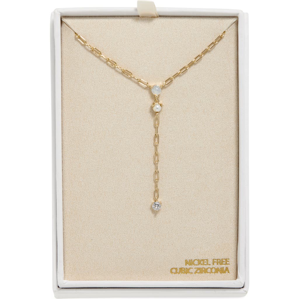 Nordstrom Rack Faux Pearl & Cz Y-necklace In Gold