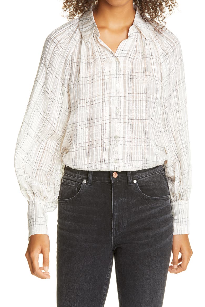 Jules Textured Plaid Silk Blouse, Main, color, VANILLA COMBO