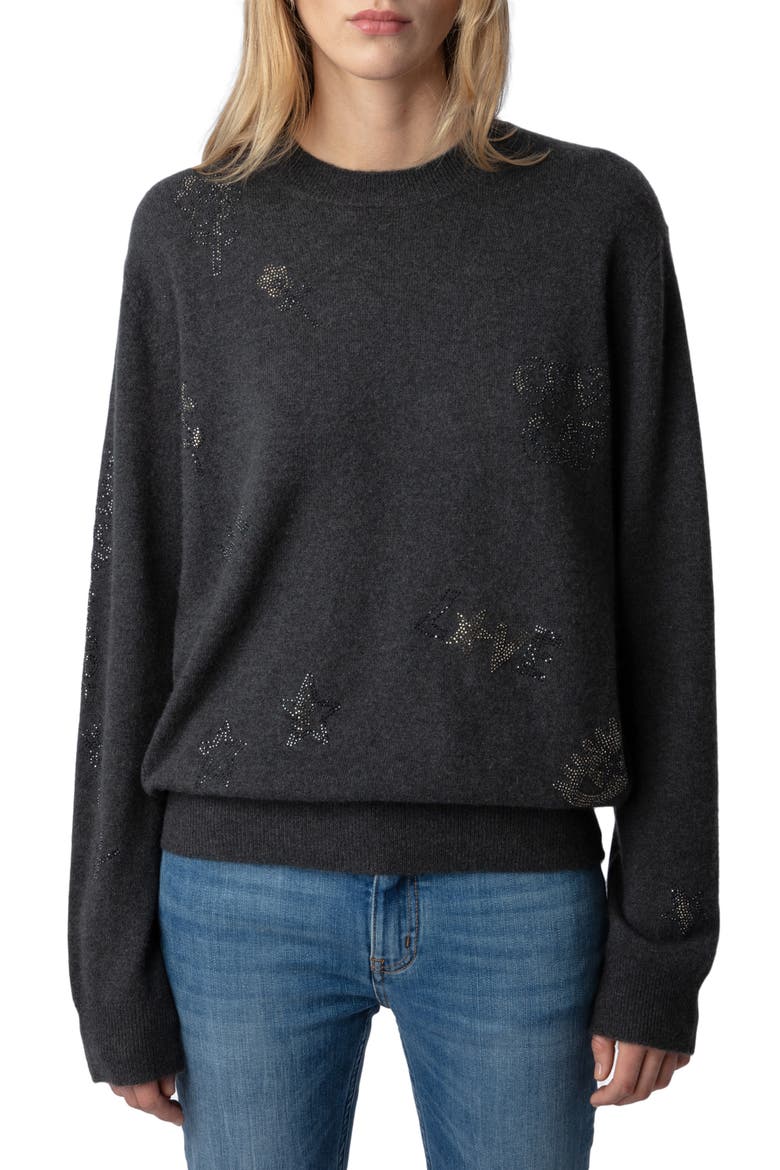 Bead Detail Cashmere Sweater, Main, color, KAKI SLATE