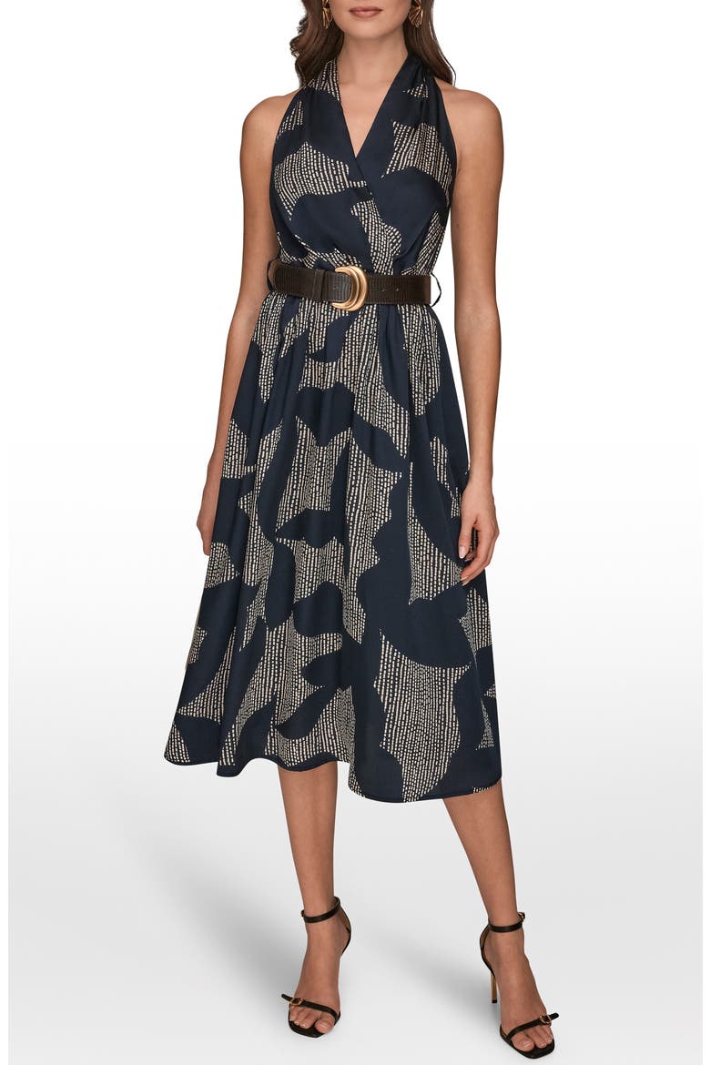 Print Belted Sleeveless Midi Dress, Main, color, NGHTFAL/ SAND