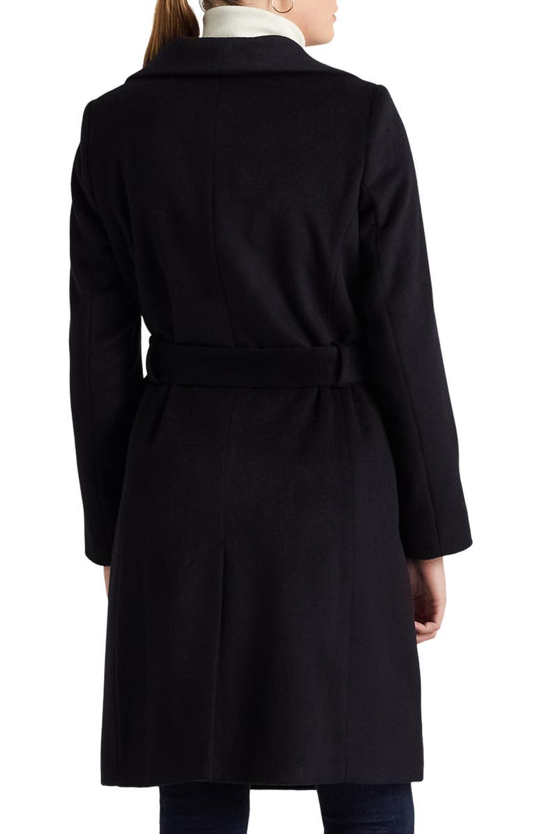 Lauren Ralph Lauren Belted Wool Blend Wrap Coat, Alternate, color, Regal Navy
