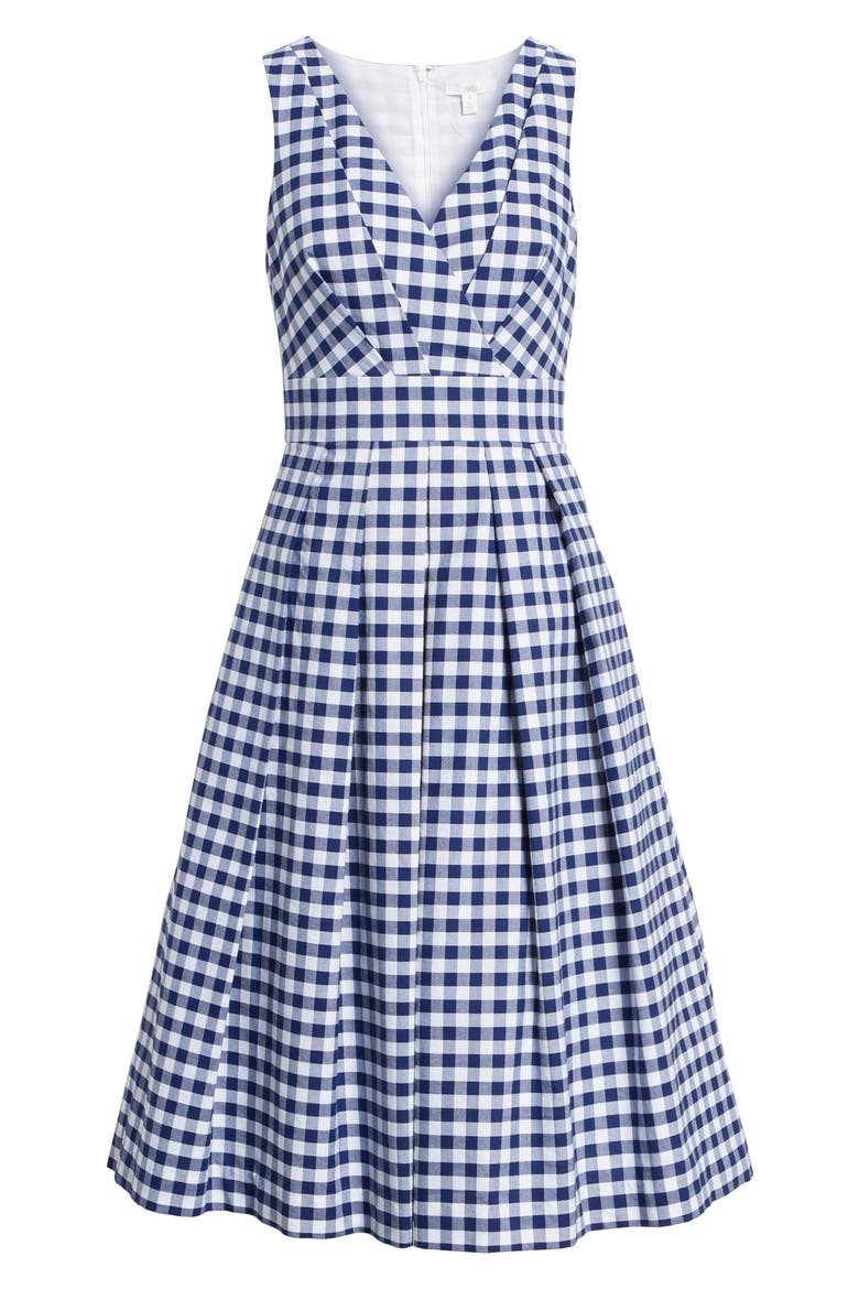 Gingham Fit & Flare Midi Dress, Alternate, color, NAVY GINGHAM
