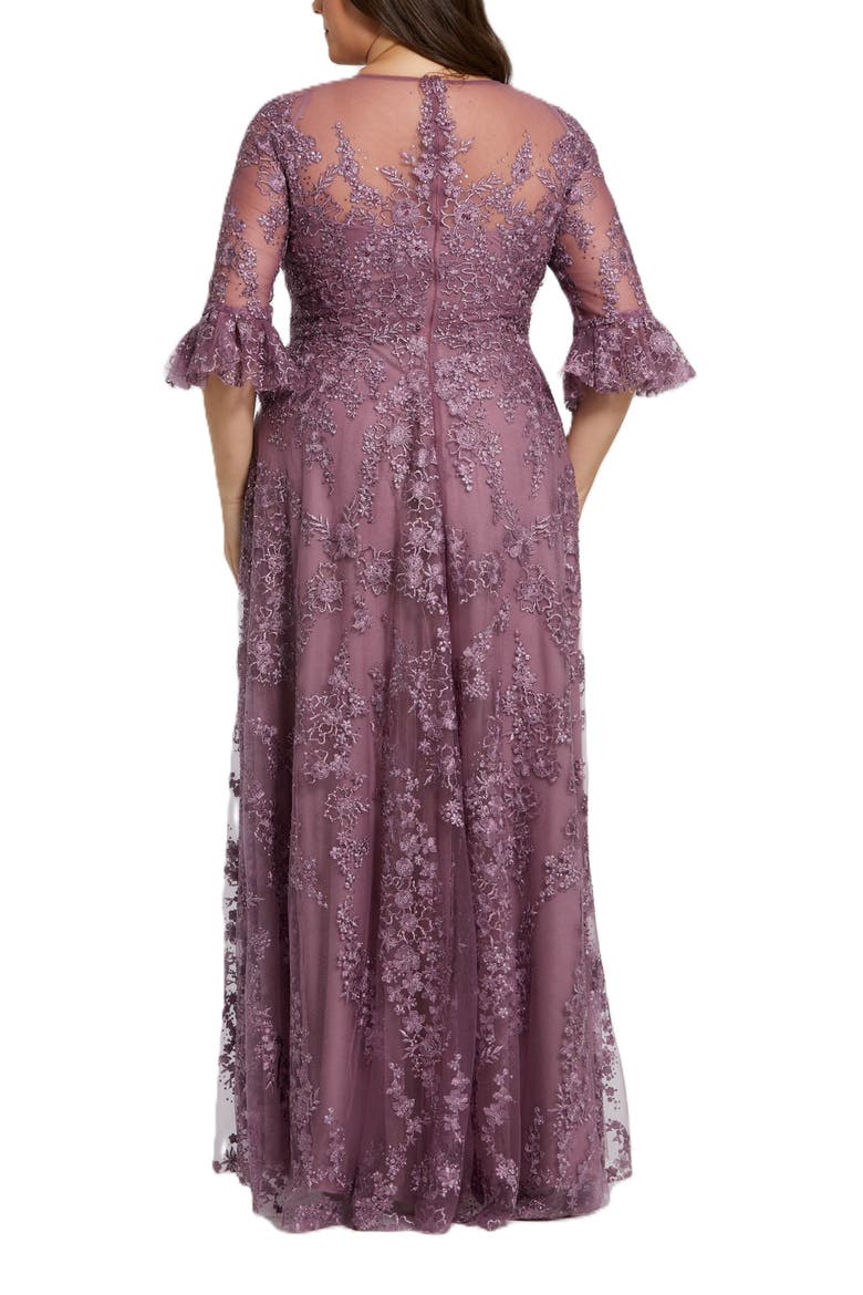 High Neck Flutter Sleeve Embroidered A Line Gown, Alternate, color, Vintage Lilac