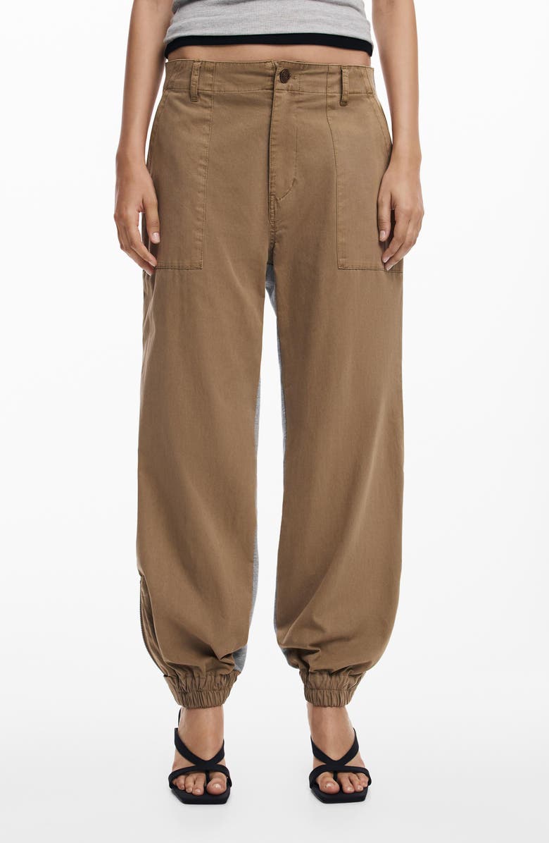 Desigual Knit & Woven Joggers, Main, color, Camel