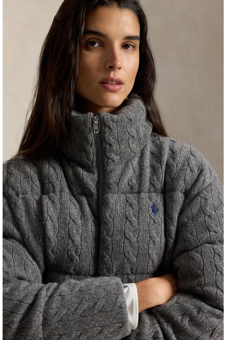 Cable Wool & Cashmere Puffer Jacket, Alternate, color, FLANNEL GREY HEATHER