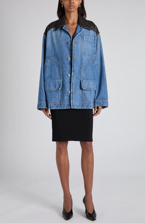 Bottega Veneta Intrecciato Collar Oversize Indigo Denim Jacket In Blue