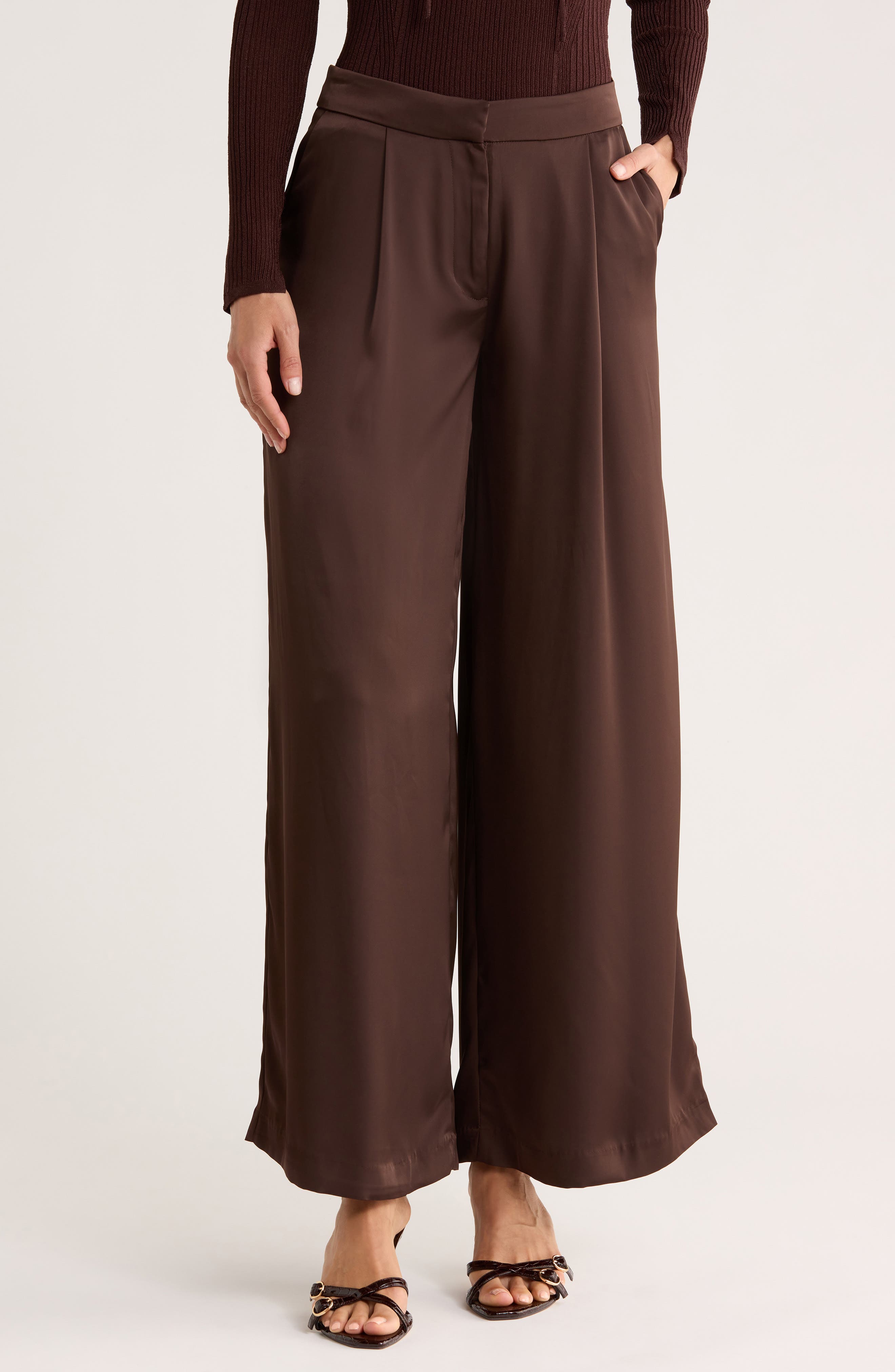 JASON WU Pleated Wide Leg Satin Pants