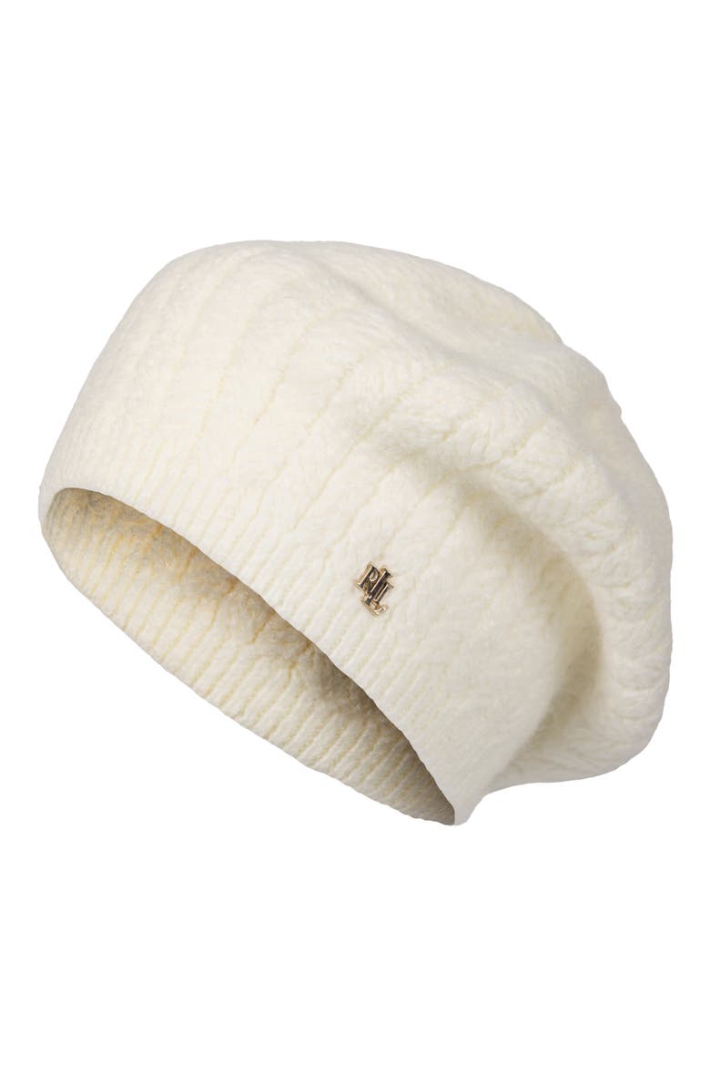 Herringbone Knit Beret, Main, color, CREAM