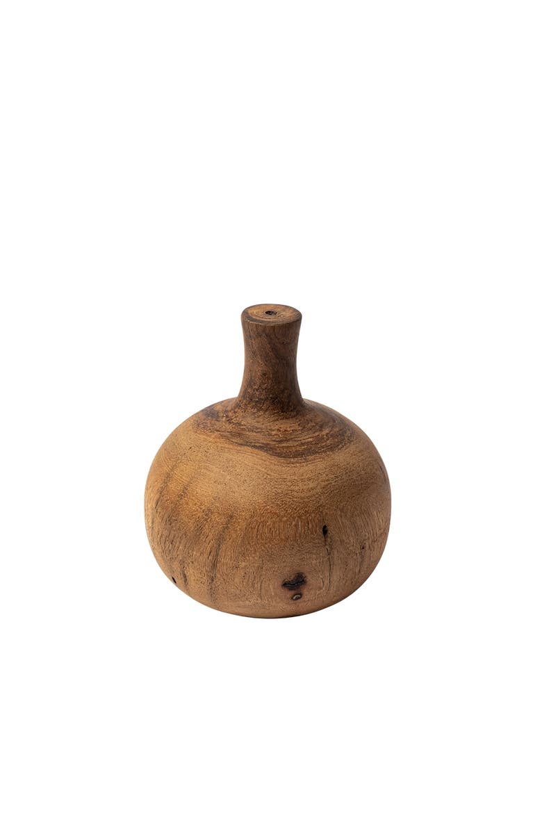 Afra Solid Wood Vase Shaped Decorative Object, Alternate, color, Brown