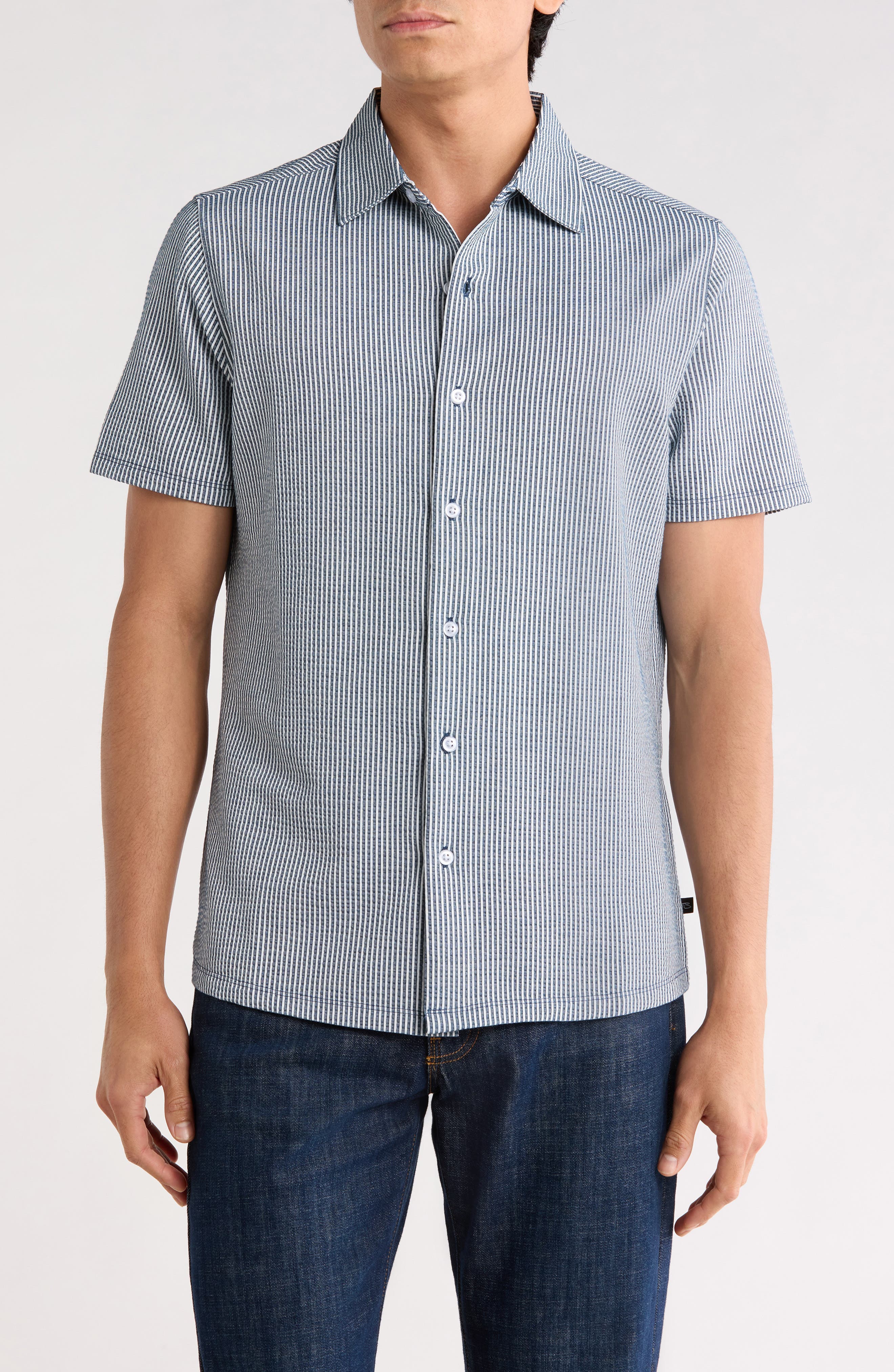 Robert Barakett Wendell Short Sleeve Knit Button-Up Shirt
