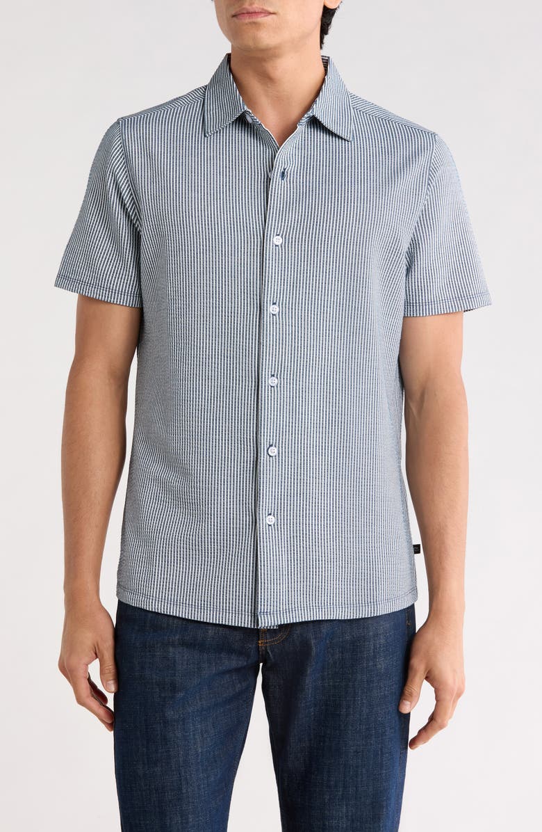 Robert Barakett Wendell Short Sleeve Knit Button-Up Shirt, Main, color, Blue