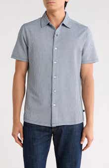 Robert Barakett Wendell Short Sleeve Knit Button-Up Shirt