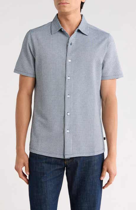Robert Barakett Wendell Short Sleeve Knit Button-Up Shirt