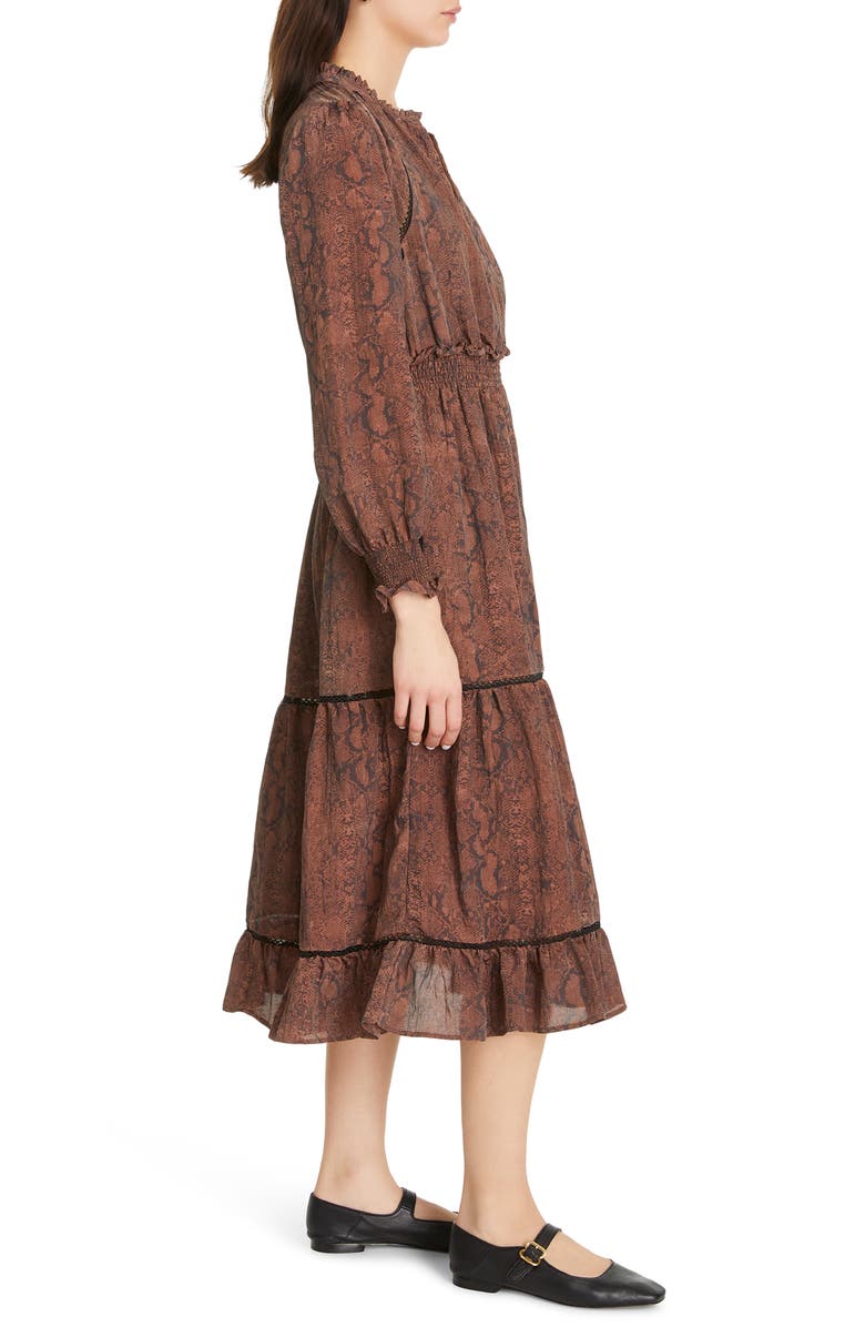 Sam Edelman Maya Trimmed Tiered Long Sleeve Midi Dress, Alternate, color, 